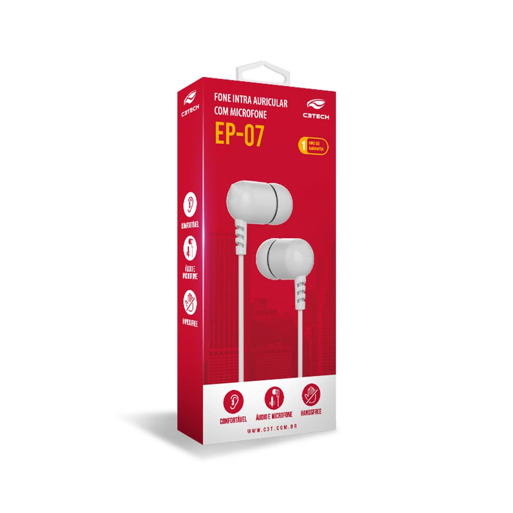 Fone de Ouvido Intra EP-07WH Branco C3Tech