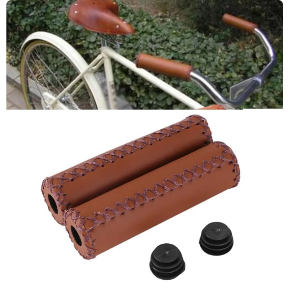 Manopla Mtb Retro Couro Sintético Para Bike