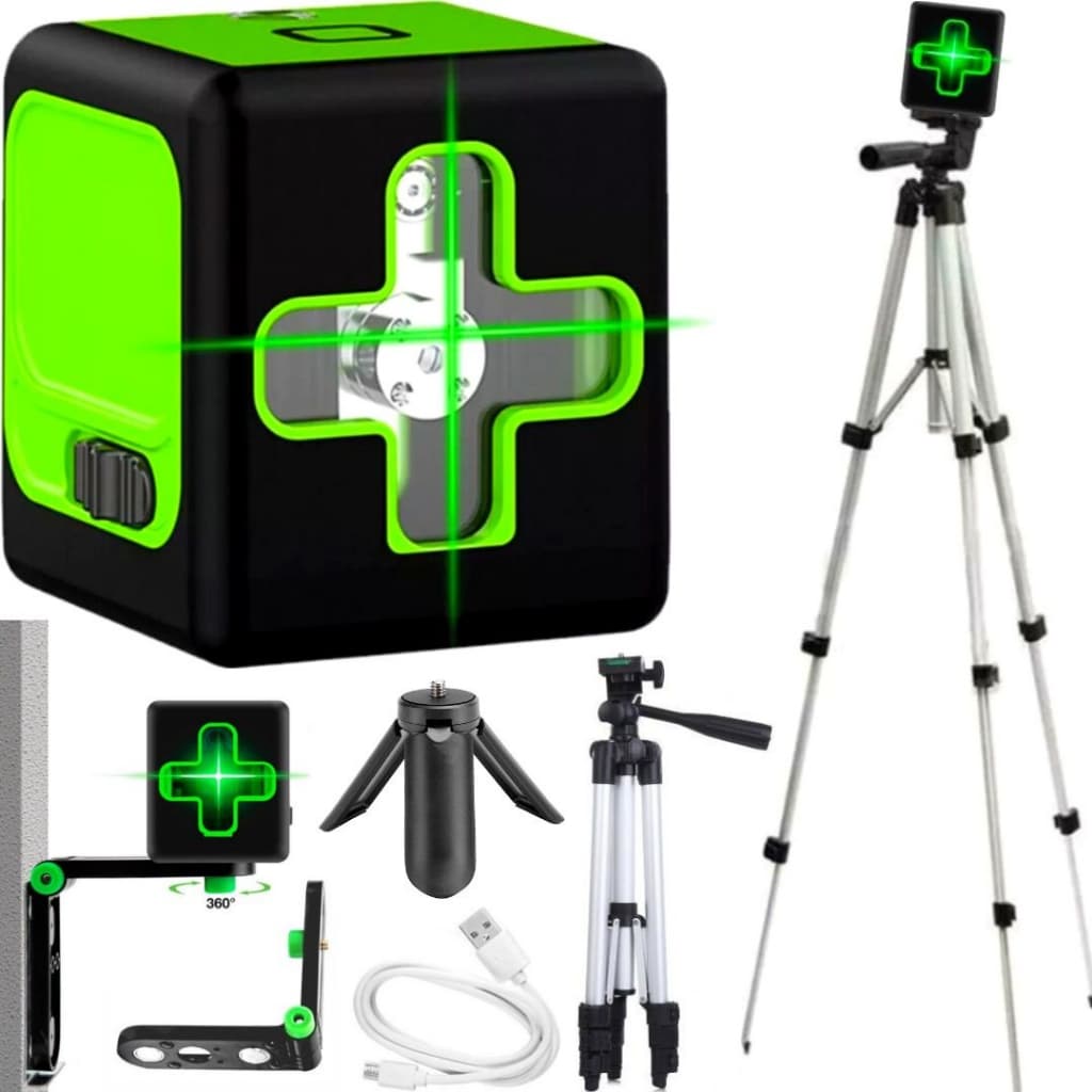 Nível A Laser Profissional Verde 2 Linhas Vertical Horizontal Teto Chão Parede + Tripé