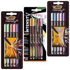 Caneta hidrográfica Ponta fina Bic intensity Kit 5 Cores Tons Pasteis, cores vivas, cores terra, dual point