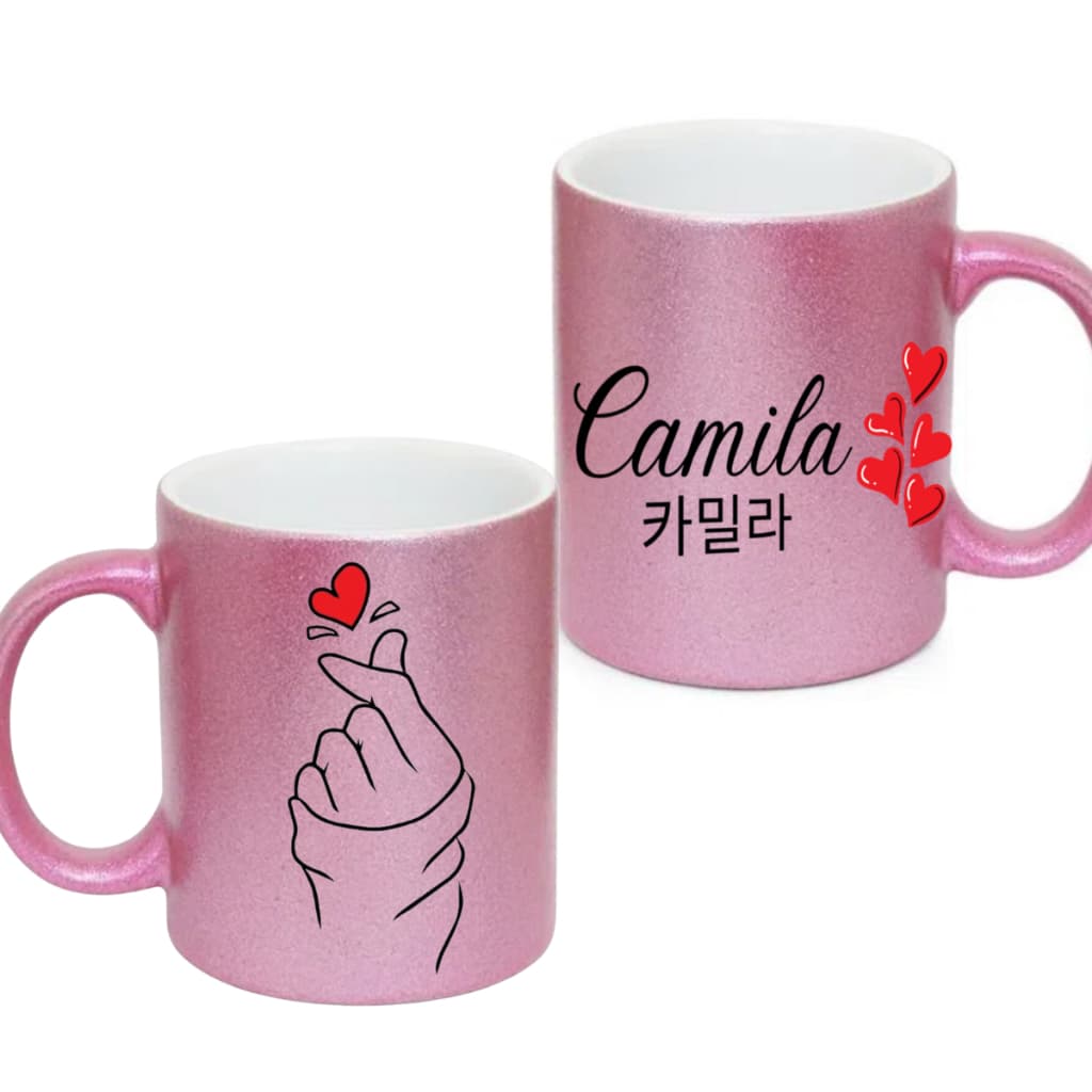 Caneca Dorama Personalizada Nome Presente Aniversario Rosa Glitter