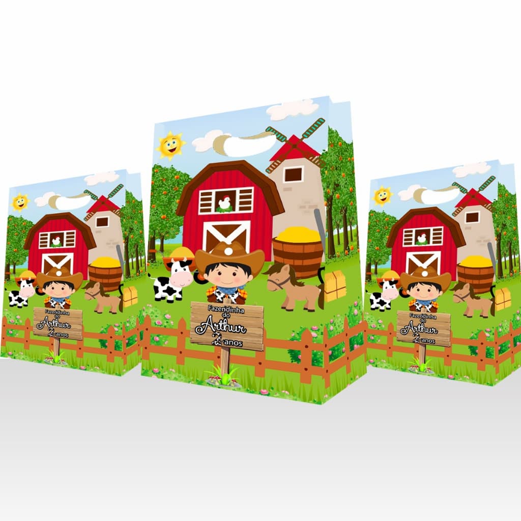 10 Sacolas Fazendinha Sacolinha Cowboy Cowgirl  Aniversario Lembrancinhas Celeiro Cavalo Personalizadas