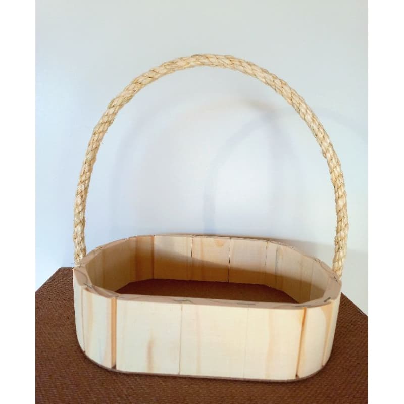 Kit com 5 Cestas de Madeira Pinus Oval Fundo 23cm