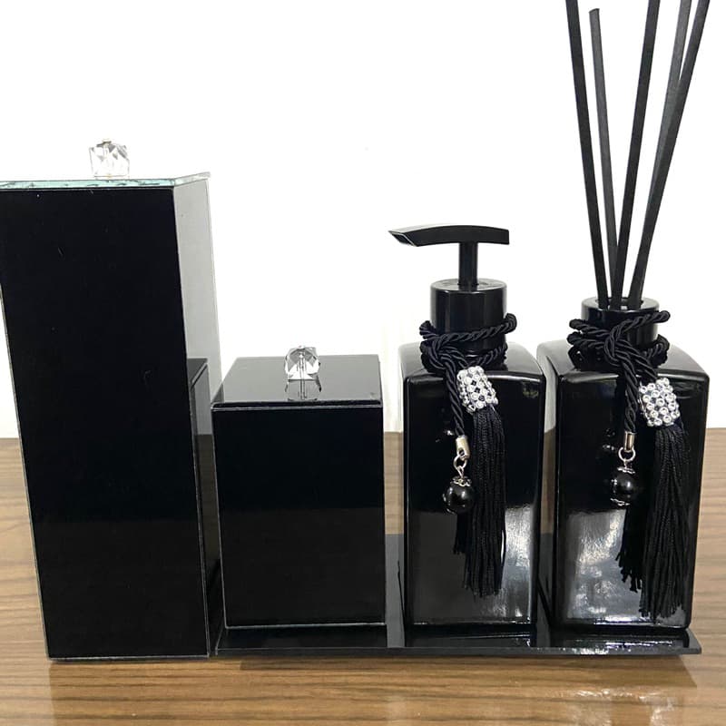 Kit Lavabo / Banheiro Porta cotonete /Porta algodão e Porta escovas Vidro Espelhado Difusor Ambiente Saboneteira Bandeja