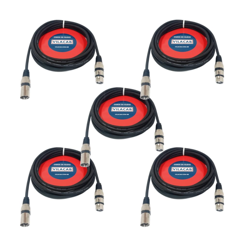 Kit 5 Cabos Iluminação Dmx Microfone Xlr 1 Metro Balanceado Stereo Áudio Som Profissional Phantom