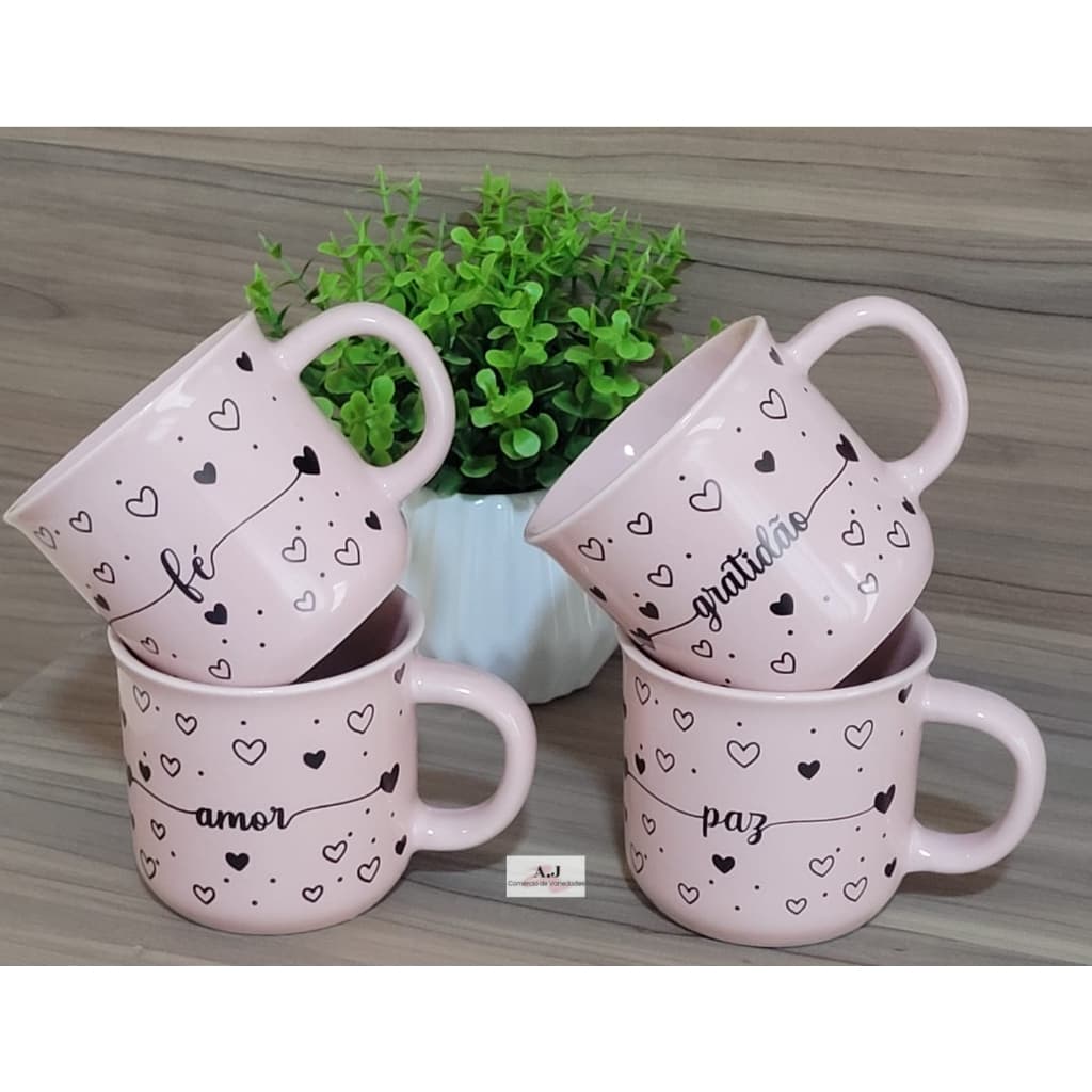 Jogo 4 Canecas 200ml Café Chá Porcelana Decorada Agata