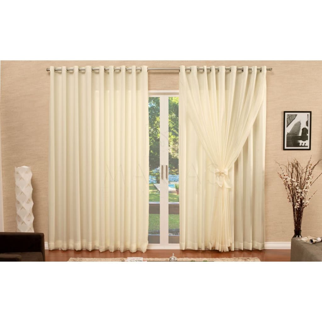 Cortina Patricia  Voil Palha C/ Forro 3 x 2,50 - Para Todos Os Ambientes