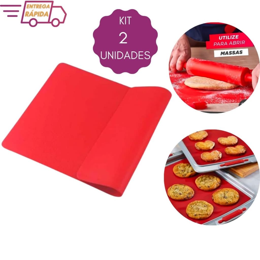 2 Tapete Culinário De Silicone Antiaderente para Assar Grelhar Amassar 30X40