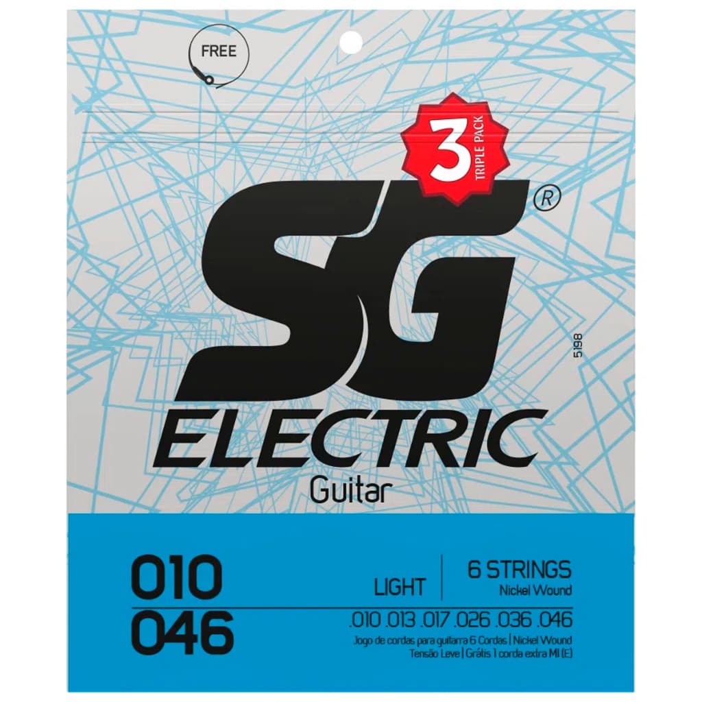 Pack 3 Encordoamentos .010 Níquel para Guitarra Tensão Leve SG 5198