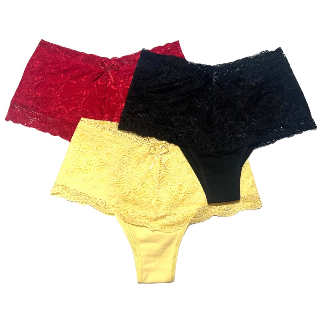 Kit 5 Calcinha Cinta Renda Alta Cintura Cotton Algodão Cós Alta Tanga Confortável Moderna Segura Barriga