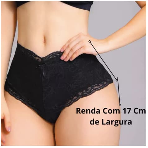Calcinha Cinta Renda Alta Cintura Cotton Algodão Cós Alta Tanga Confortável Moderna Segura Barriga