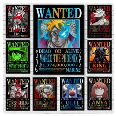 Quadro One Piece Anime Recompensa Queria Posters, Luffy  Poster, Lei Action Figure, Vintage Sala Decoração da Parede, Adesivo Presente, Novo