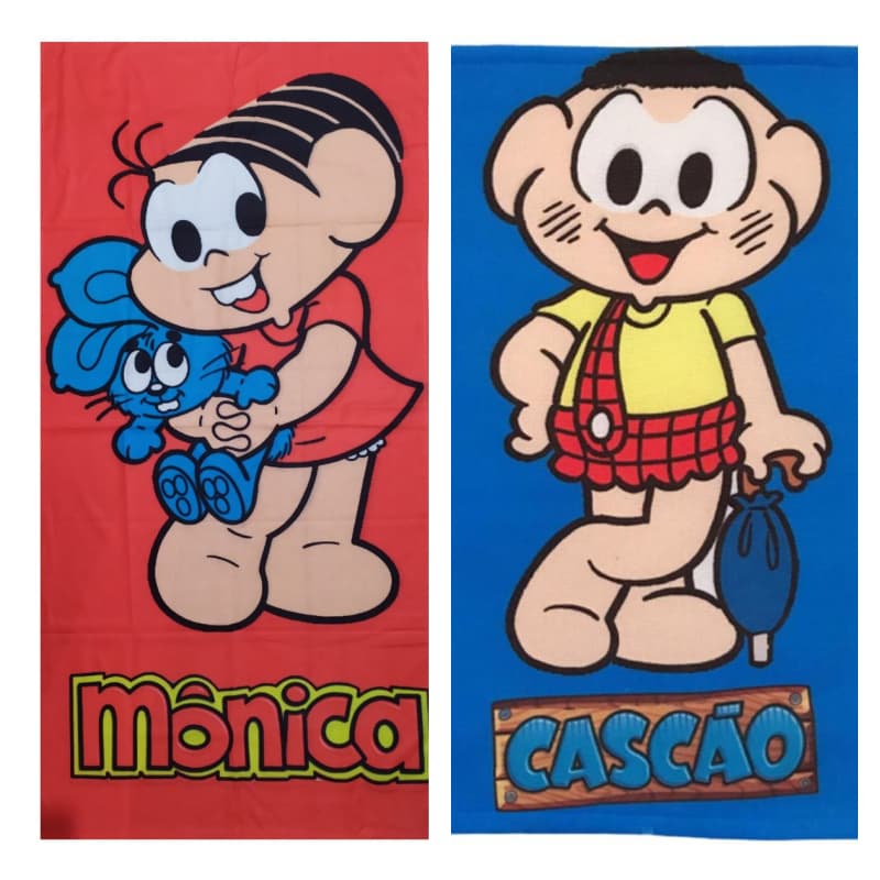 Kit Com 2 Toalhas de Banho Praia Piscina Personagens Mônica e Cascão!
