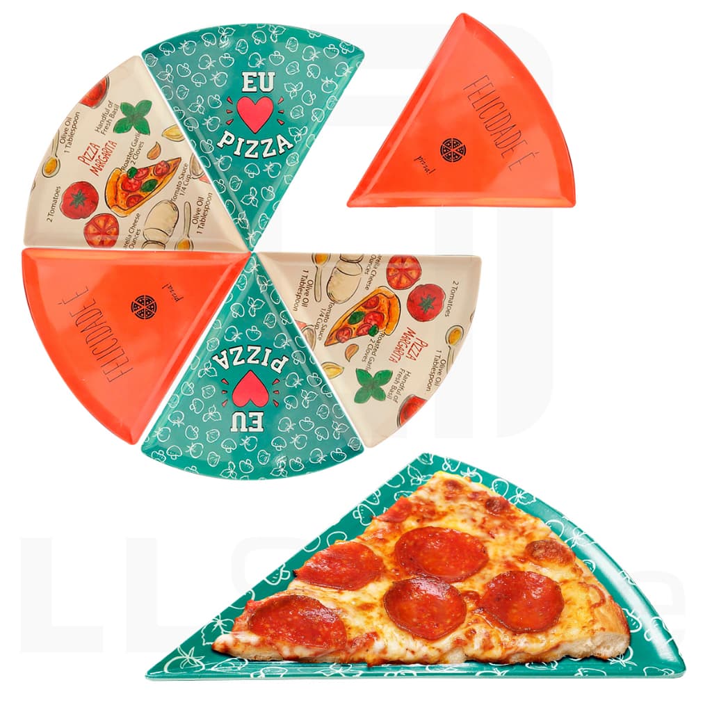 Prato Para Fatia de Pizza Unitário Triangular Plástico Forma De Fatia Diversas Estampas Divertidas