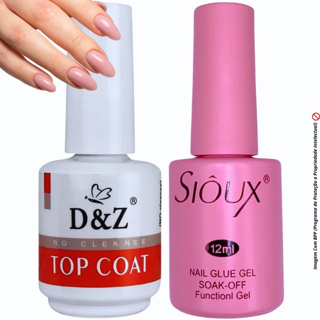 Selante Top Coat D&Z e Cola Unhas Posticas Unha Softgel Gel Base Sioux