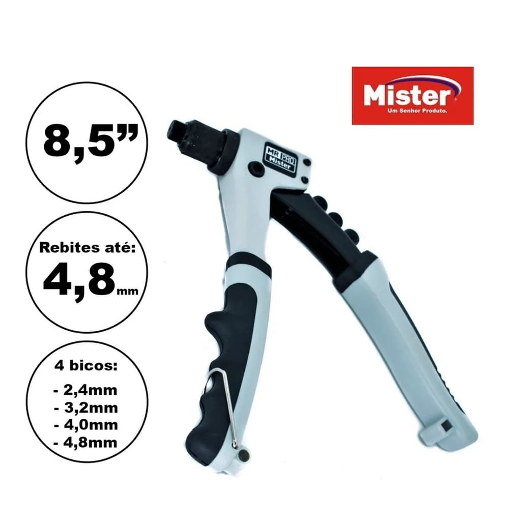 Alicate Rebitador Profissional 8,5 Pol. Para Rebites De  Até 4,8mm