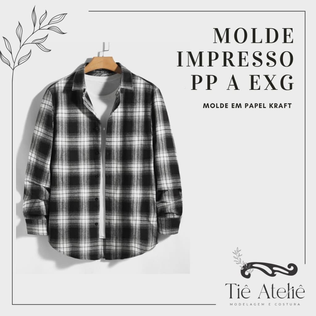 MOLDE EM PAPEL KRAFT DE CAMISA MASCULINA PARA COSTURA MODELAGEM EM PAPEL KRAFT
