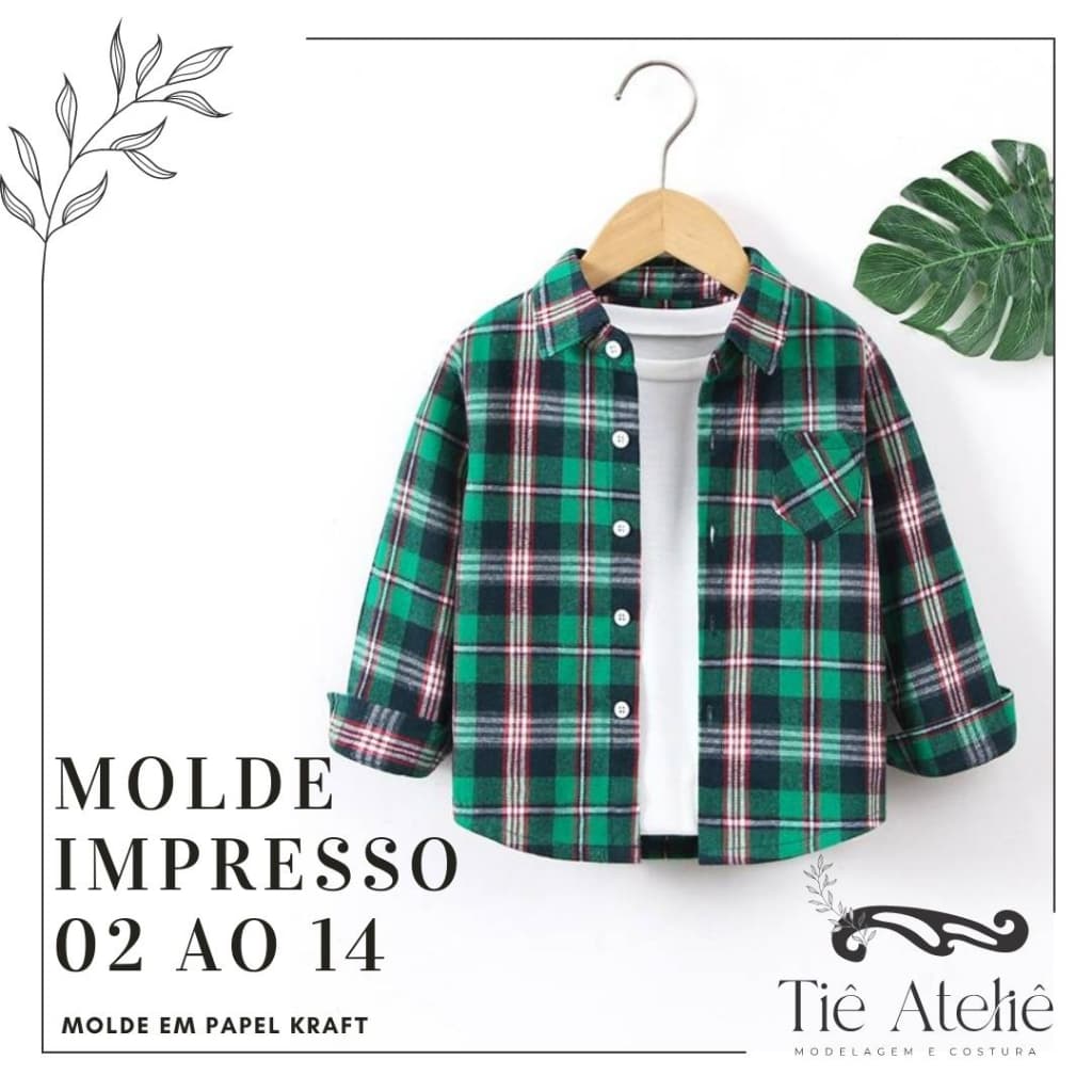 MOLDE EM PAPEL KRAFT DE CAMISA INFANTIL UNISSEX PARA COSTURA MODELAGEM EM PAPEL KRAFT