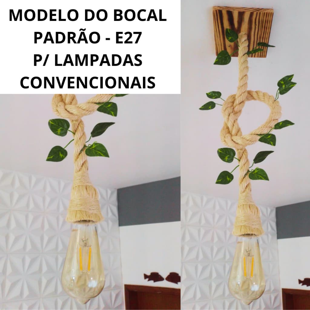 Luminária Pendente  Lustre Teto  Rústico Corda Sisal 1m