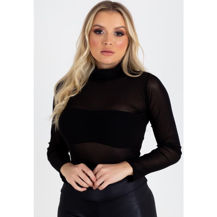 Body de Tulê Transparente Gola Alta + Top Tomara que Caia Festa