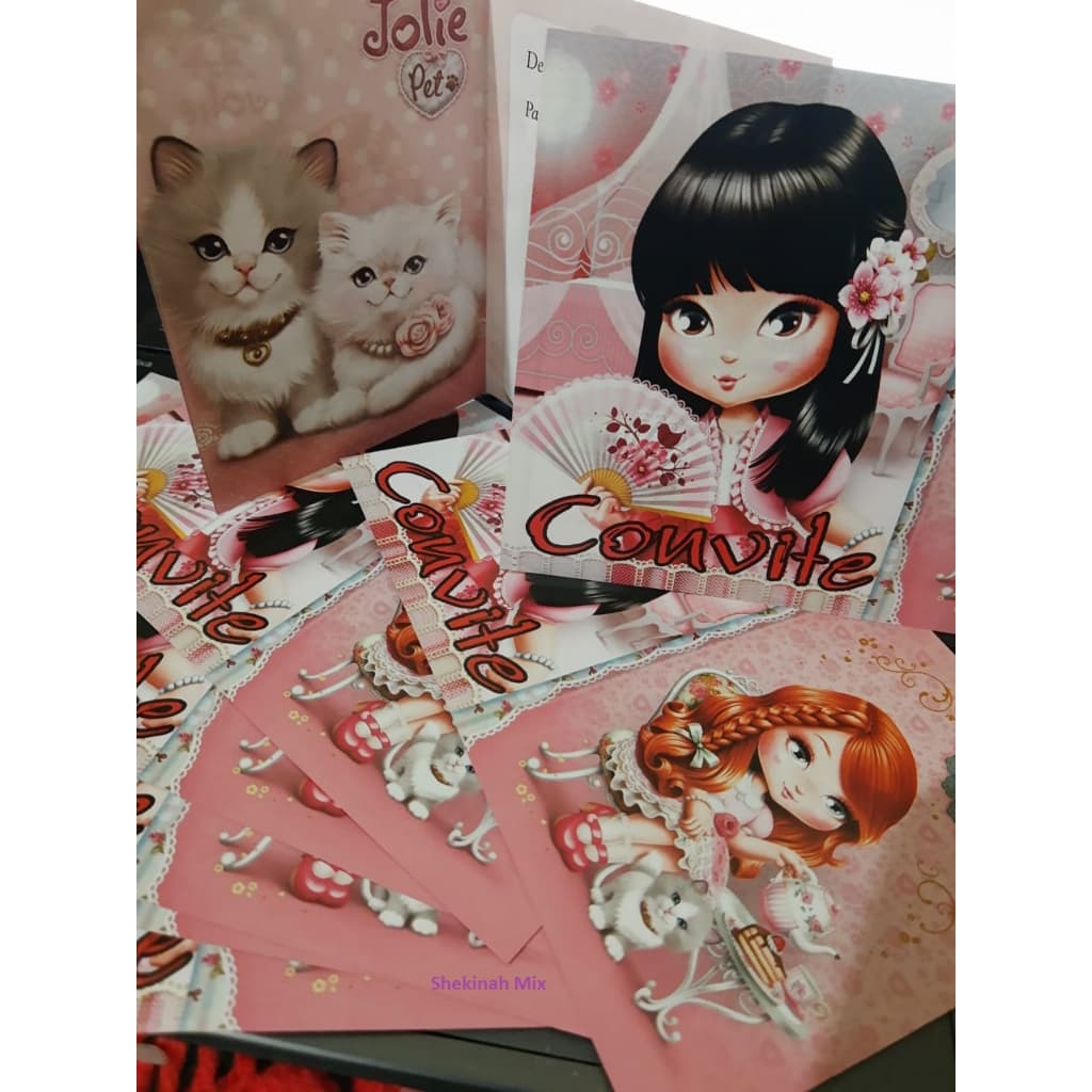 Convite Aniversario Infantil Jolie e sua Turma Princesa -8 Unidades-Festa e Decoração- Festa de Menina-Princesa