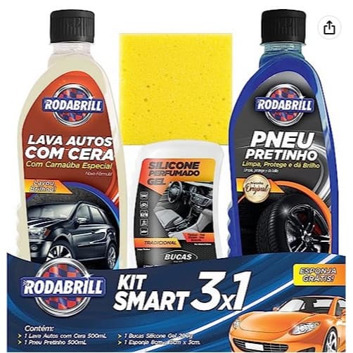 Kit 3x1 Rodabrill - Lava Auto + Pretinho + Silicone + Bucha