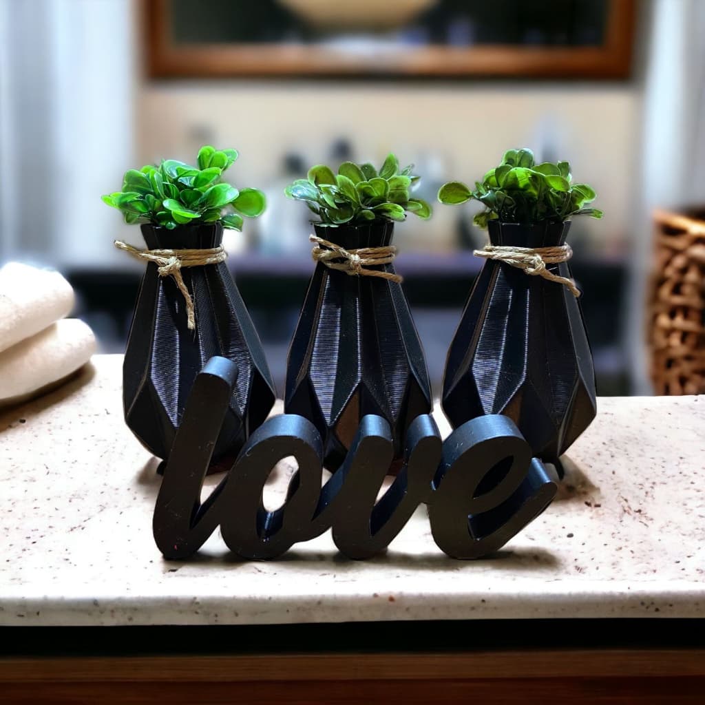 Kit Mini Vasos Com Letreiro Planta Artificial Decorativo