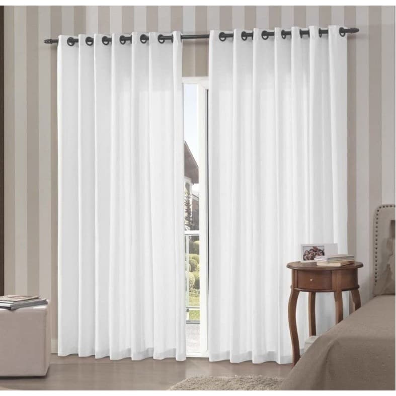 Cortina Oxford Para Sala Quarto Branca 300x250 Com Ilhos Cromado Premium em Decoração