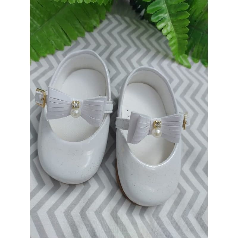 Sapatinho branco para batizado casamento festa igreja para bebe menina  sapatilha com laço bebê