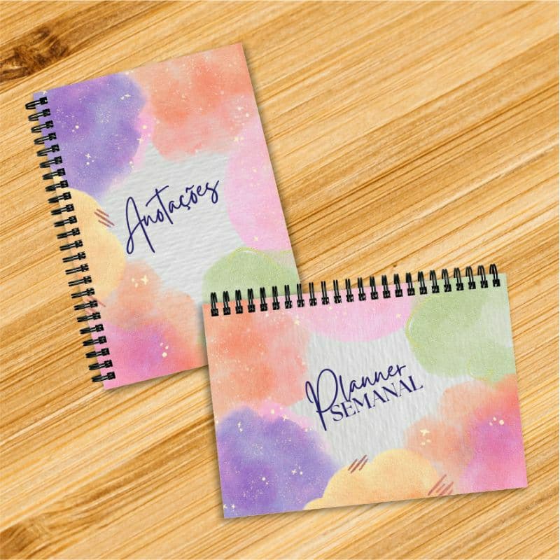 Kit Planner Semanal e Caderno de Anotações Capa Dura 2024 Ideial para Agenda Diária tamanho 15x21cm Wire-o