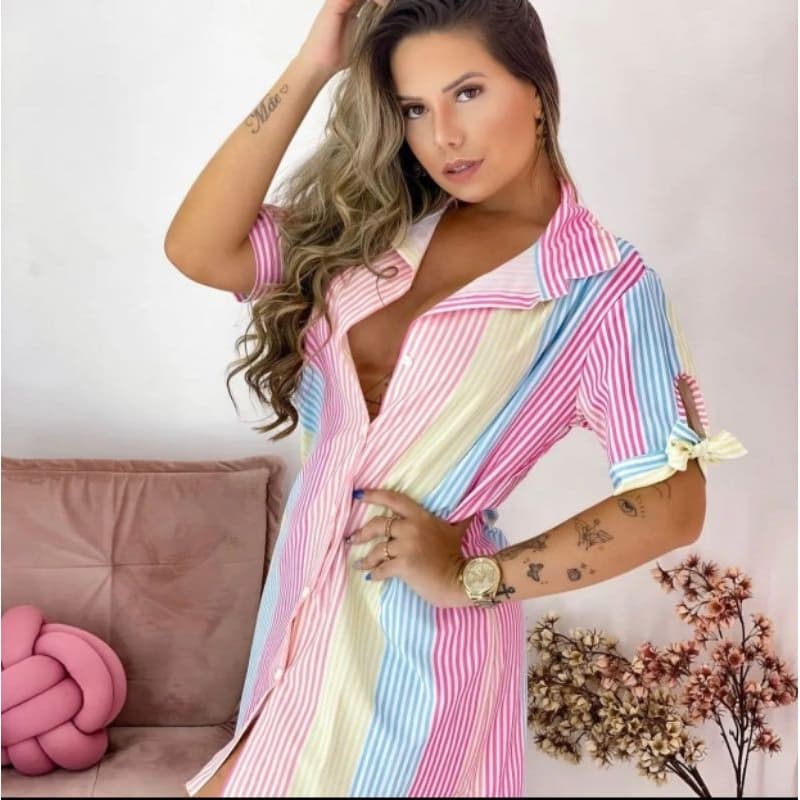 Vestido chamise manga curta colorida