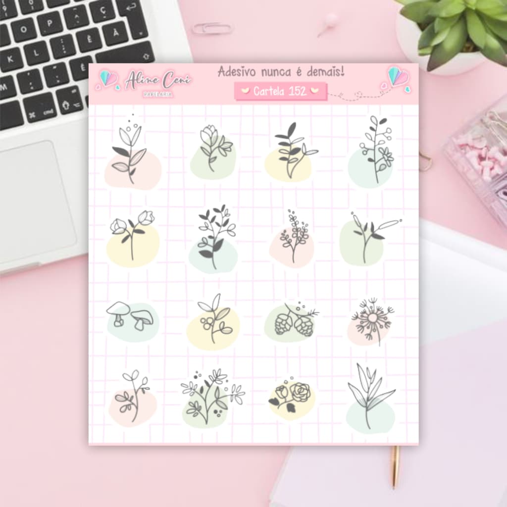 Cartela de Adesivo n 152 - Adesivos de flores, flor, floral para decorar bujo