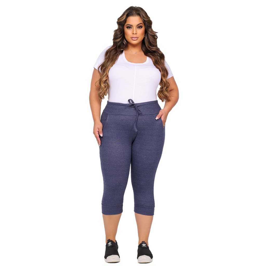 calça plus size corsario feminina com elastano liso capri com lycra