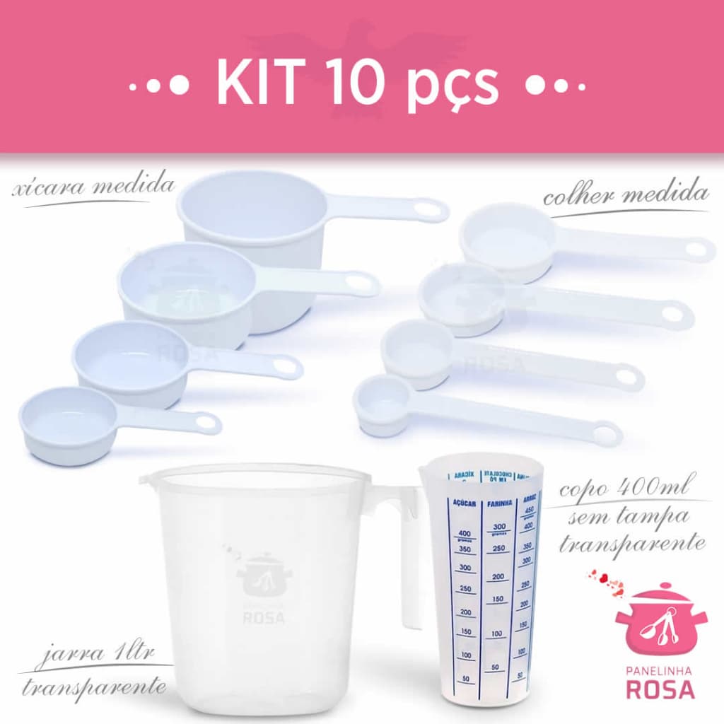 Medidas kit com 10 peças total Branco com copo 500ml, Jarra Erca 1000 ML e Xicara e Colher BRANCO