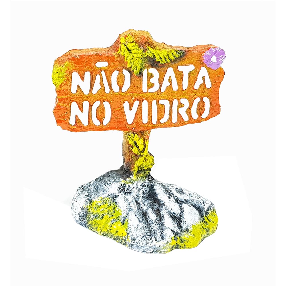 Enfeite Para Aquário - Placa "Não Bata No Vidro" com Pé