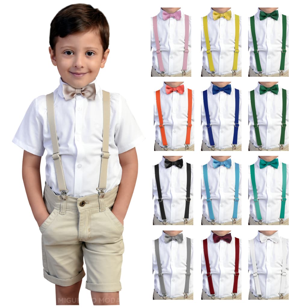 Roupa De Bebe Camisa Social Bermuda Bolso Faca Gravata E Suspensório Varias Cores - Envio Imediato