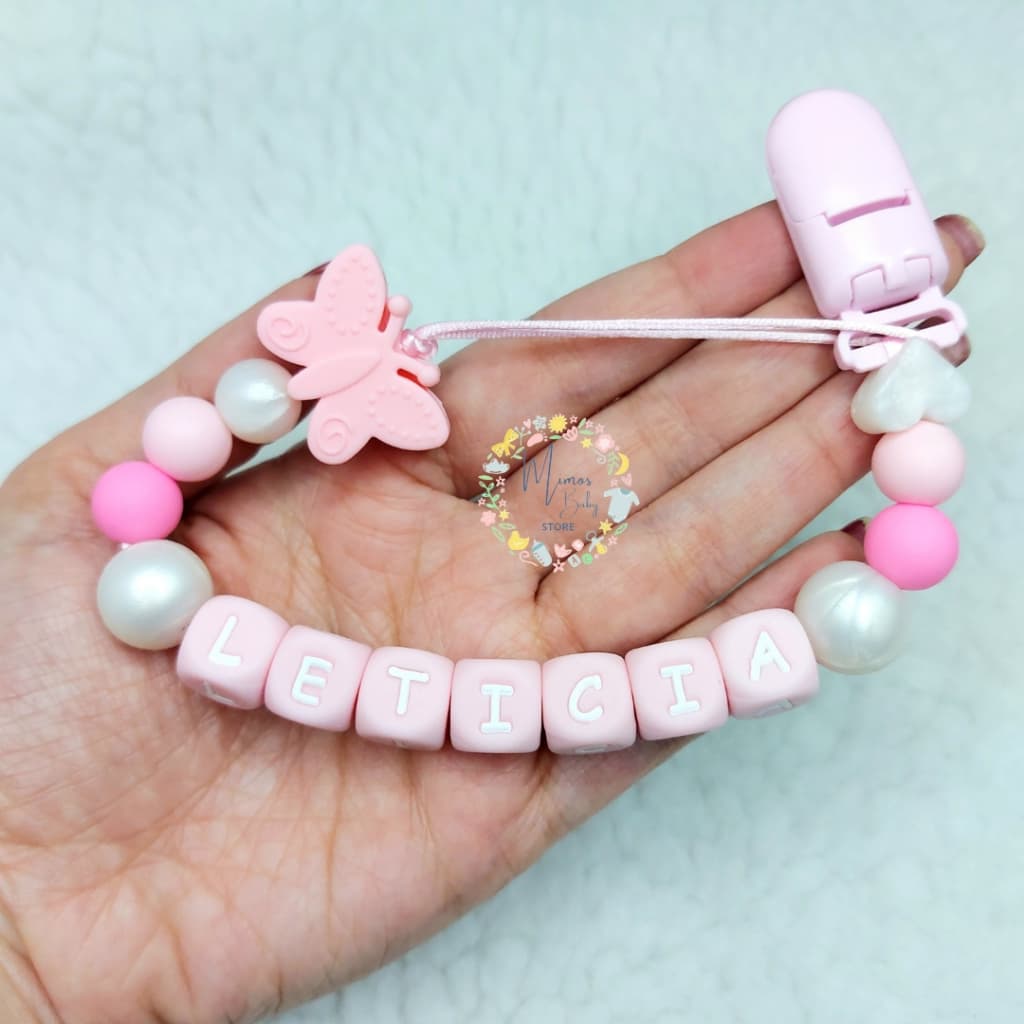 Prendedor de Chupeta de Silicone e Mordedor Personalizado com Nome Borboleta