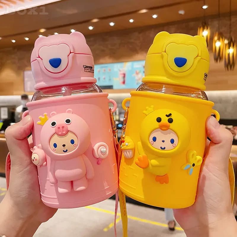 Garrafa infantil com canudo e alça para carregar BPA livre 600ml