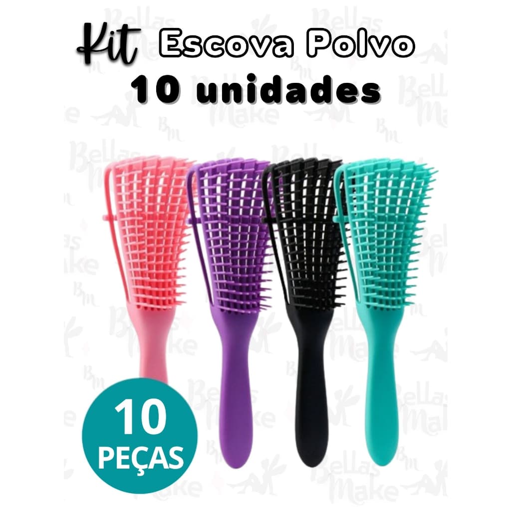 Kit 10 Escovas Polvo Desembaraçantes Para Cabelo Cacheado Crespo Atacado Revenda