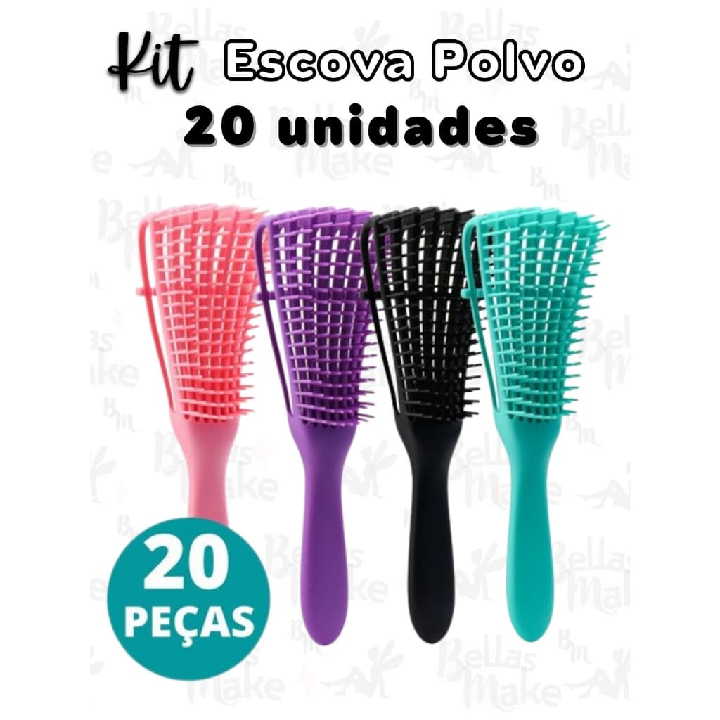 Kit 20 Unidades Escova Polvo Anti Frizz Desembaraçadora Cores Sortidas Para Revender
