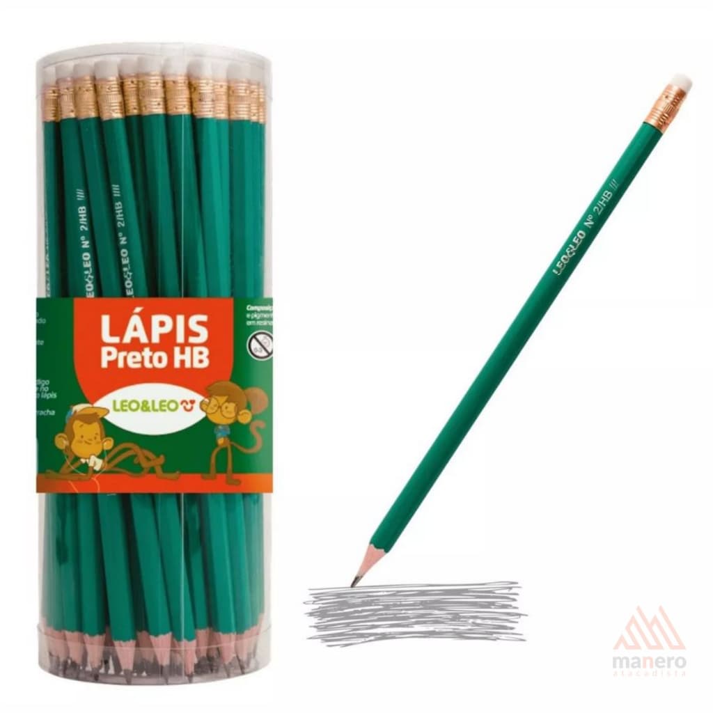 72 Lápis Grafite HB Verde Com Borracha Sextavado - Leo & Leo - Volta às Aulas - Material Escolar