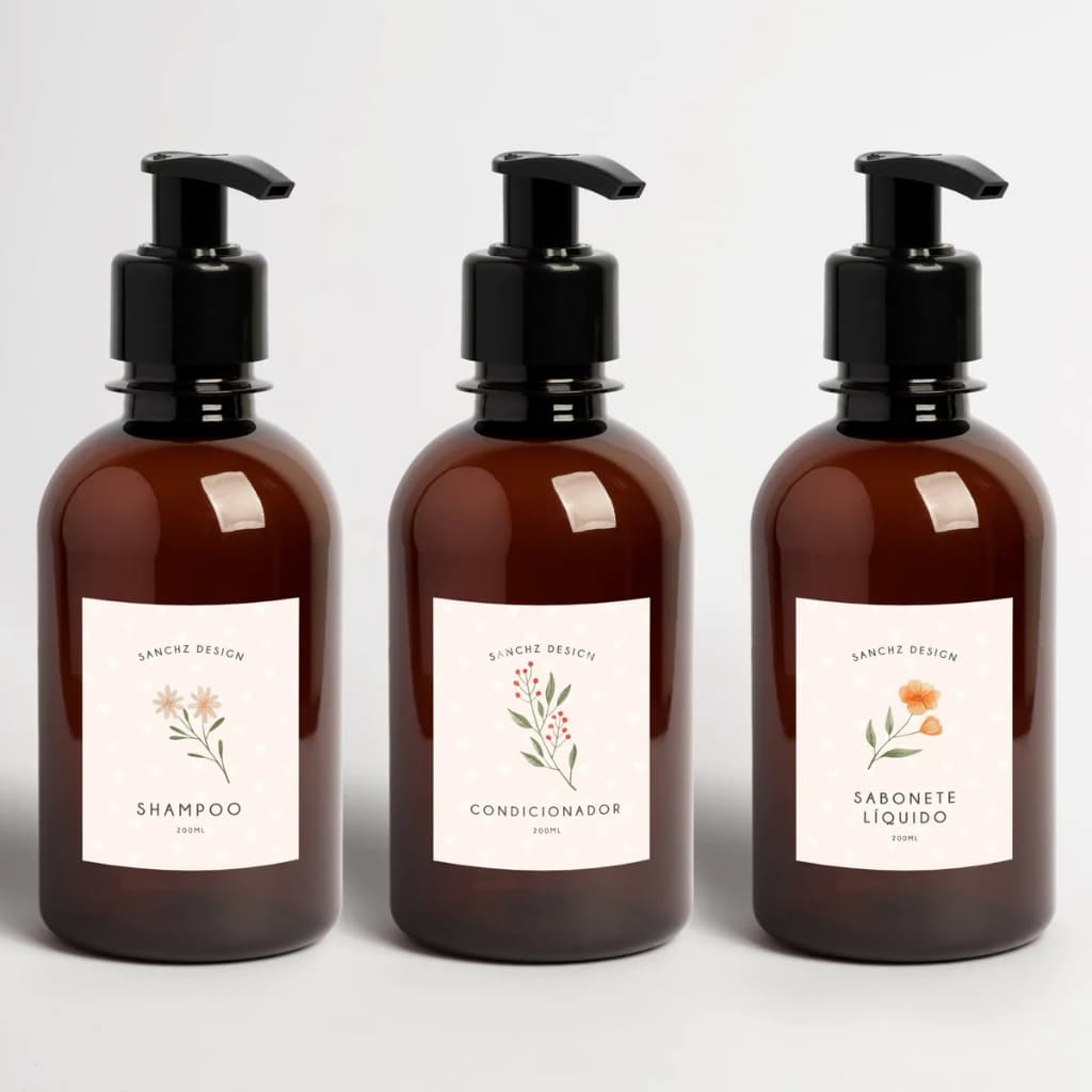 Kit Frascos Banho Kids 200ml Casa Banheiro Shampoo Condicionador Organizador Prático Resistente