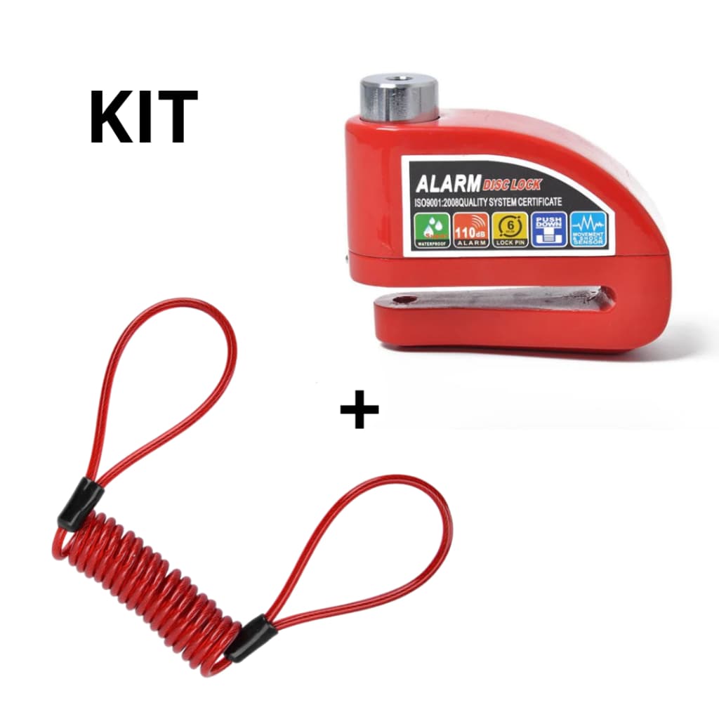 Trava Cadeado De Freio Disco Com Alarme Sonoro Para Moto + Cabo Lembrete Moto Corda Para Trava Disco