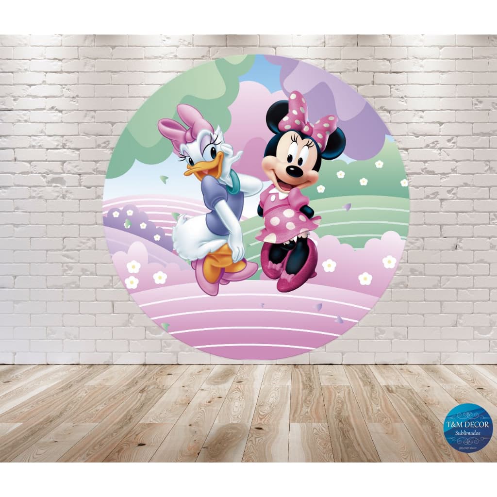 Painel de festa em tecido sublimado 1,5m Minnie rosa e margarida
