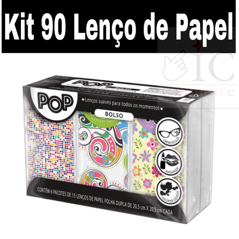 Lenço de Papel Pop Bolso 6 Pacotes com 15 Lenços Folha Dupla Pop Cada 1 a 6 Pacotes
