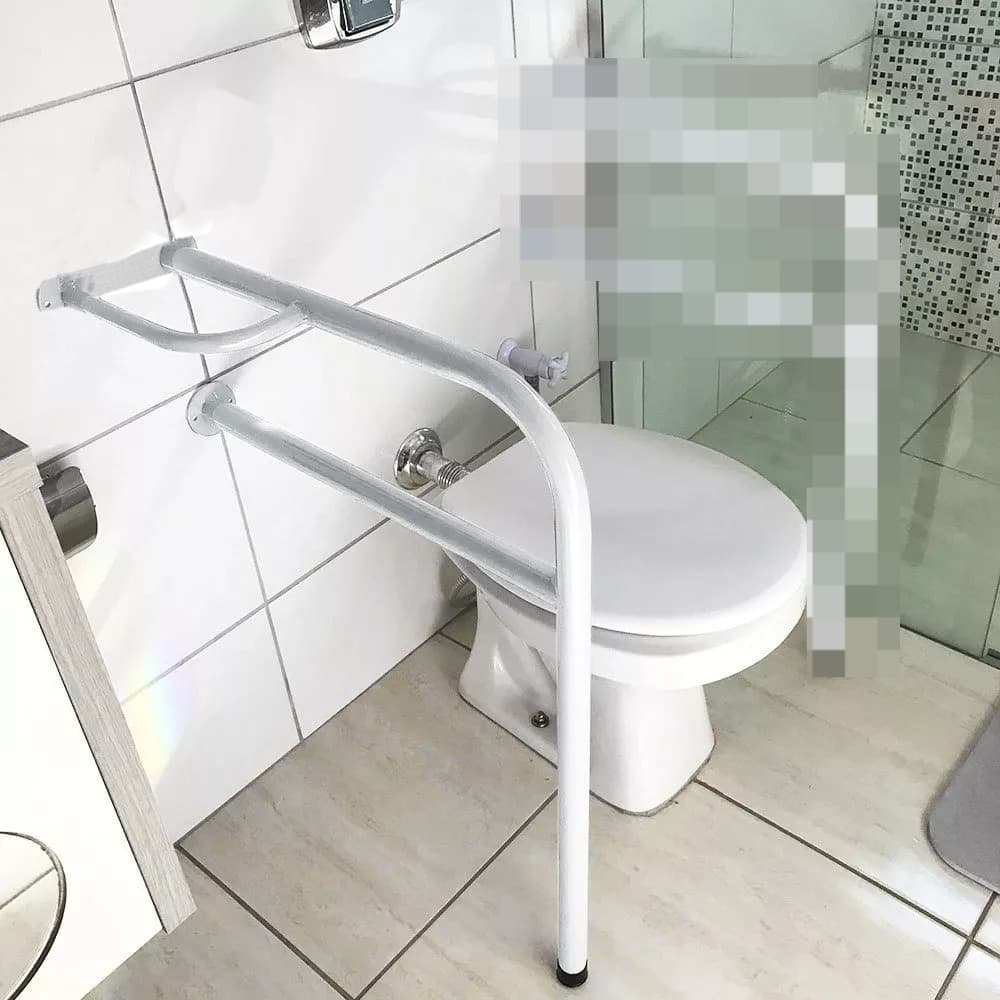 Apoio Lateral Vaso Sanitário Com Pé Para Idosos Deficientes Aço Reforçado Kit Instalação