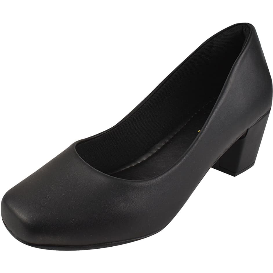 Sapato Scarpin Feminino Bico Quadrado Salto Bloco Alto Grosso Santorine Napa Couro Alternativo Novo Confort