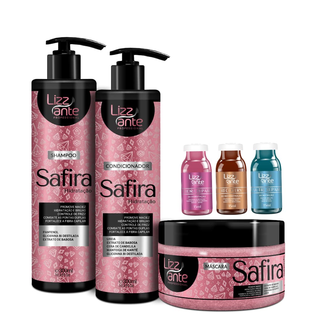 Kit Hidratação e Kit Ampolas Potencializadoras Lizz ante Hidratação Combate Frizz e Pontas Duplas