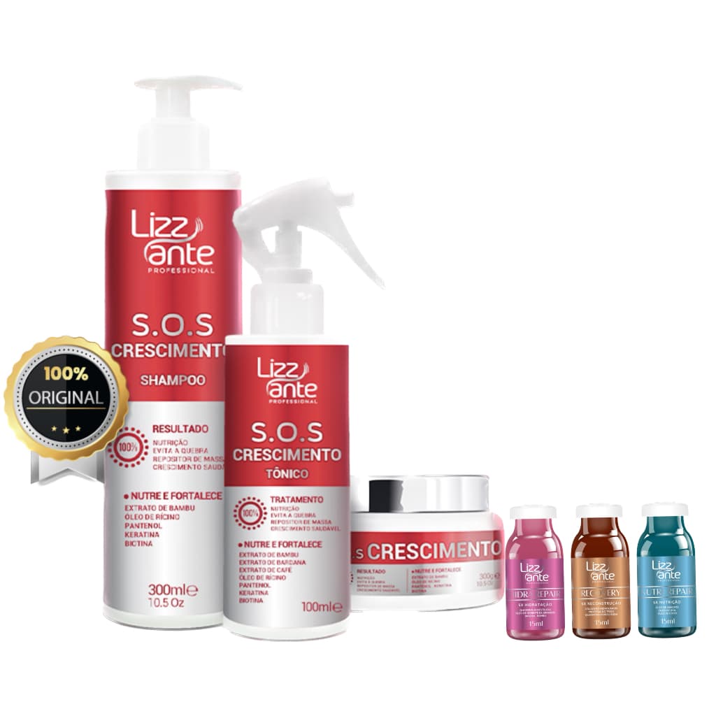 KIT SOS Crescimento e Kit Ampolas Crescimento Acelerado Antiqueda Combate Calvicie Fortalecimento