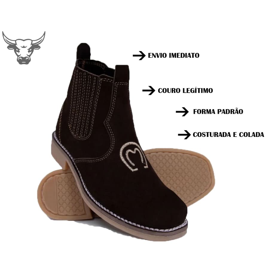 Bota Botina Sapato Couro Legitimo Masculina Feminina Country Costurada Imperdivel